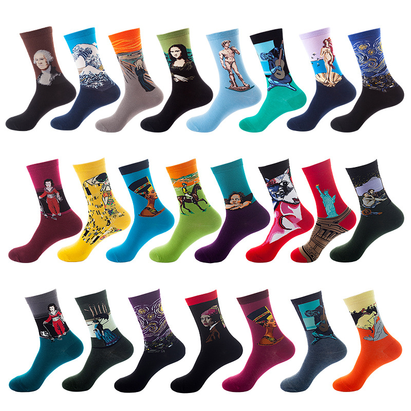 Amazon foreign trade personalized mid-tube socks European and American sports cotton socks men's and women's fashion ins color sweat-absorbent long tube socks