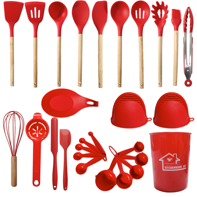 Juego de 28 piezas de cuchara de sopa de espátula de silicona de Amazon Juego de utensilios de cocina de silicona resistente a altas temperaturas de sartén antiadherente