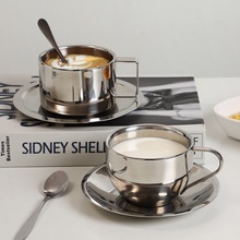 米兰咖啡杯轻奢高级感304不锈钢双层隔热马克杯高颜值休闲杯套装