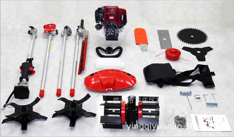 Cortadora de césped multifuncional a gasolina KJ, sierra para ramas altas, cortasetos, máquina pequeña multifuncional para el suelo para remover tierra y hacer zanjas