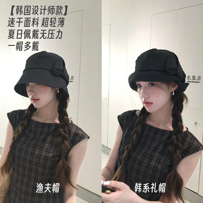 2025新款韩国设计师款～氛围感渔夫帽纯色速干小礼帽蝴蝶结显脸小|undefined