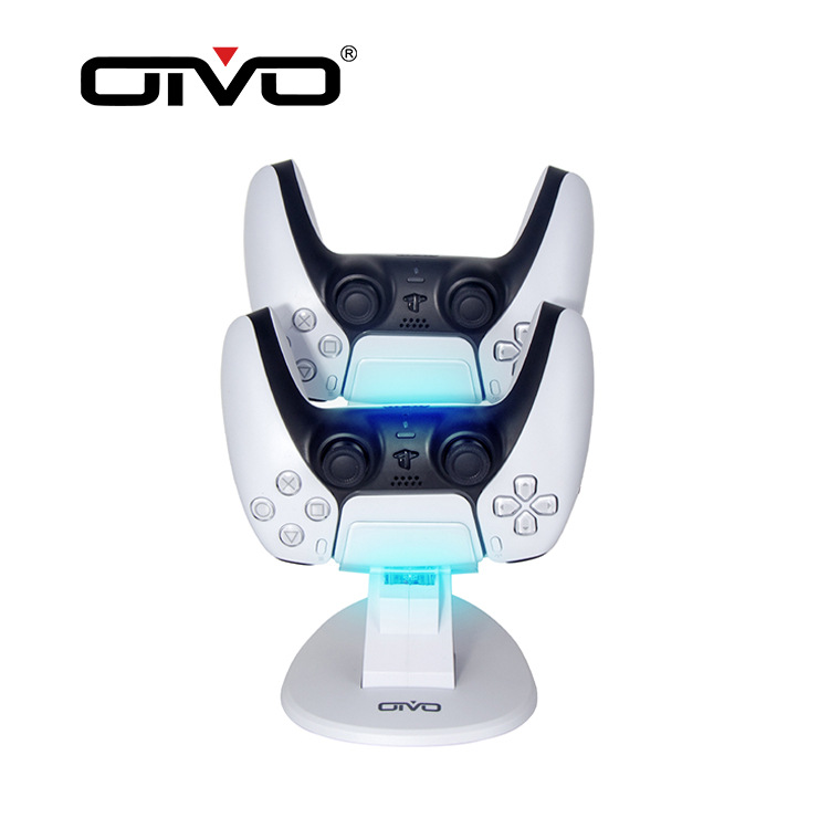 PS5 GamePad cargador dual base PS5 mango inalámbrico aviones cargador doble soporte con luz azul indicador de luz en stock