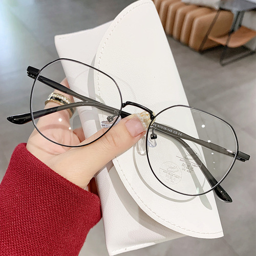 New retro anti-blue light glasses for myopic women without makeup to show their faces, small Korean style literary polygonal glasses frames 01244