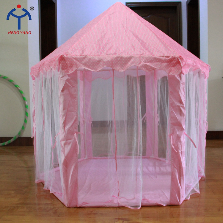 Venta al por mayor princesa Castillo pequeña carpa Chunya material textil niños juegan carpa Rosa niños carpa con pantalla de ventana