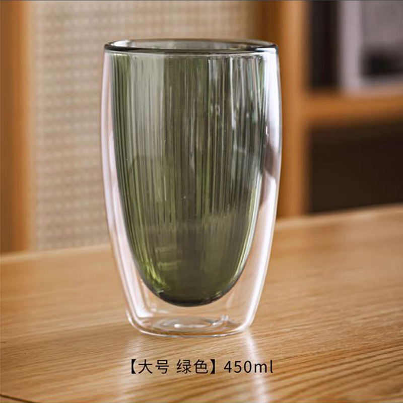 Colorido de doble capa Taza de borosilicato a rayas taza de vidrio transparente taza de agua desayuno bebida jugo Taza de leche taza de café