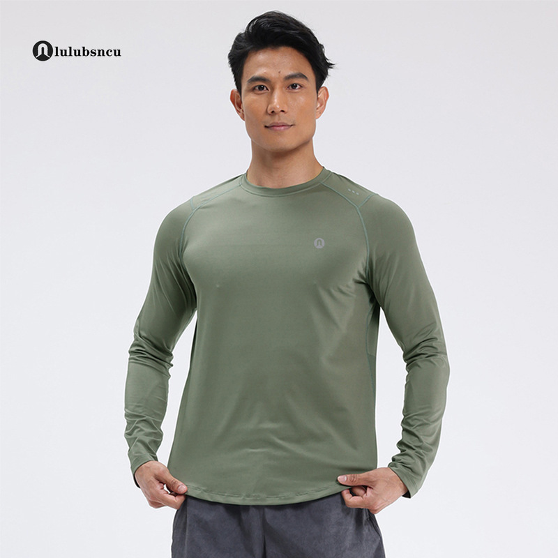 Lulu Fitness T-Shirt Men's 2025 Spring and Autum New Round Neck Slim Long-Sleeved Top Running Casual Sportswear