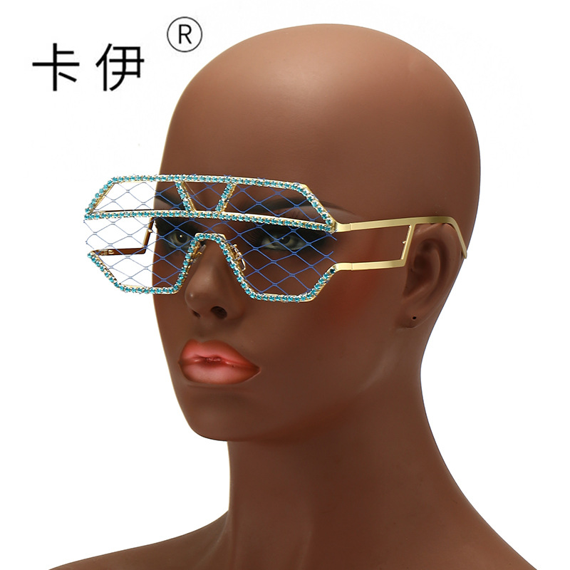 網紗個性潮眼鏡歐美女士派對舞會DIY鑲鑽太陽鏡直播裝飾眼鏡
