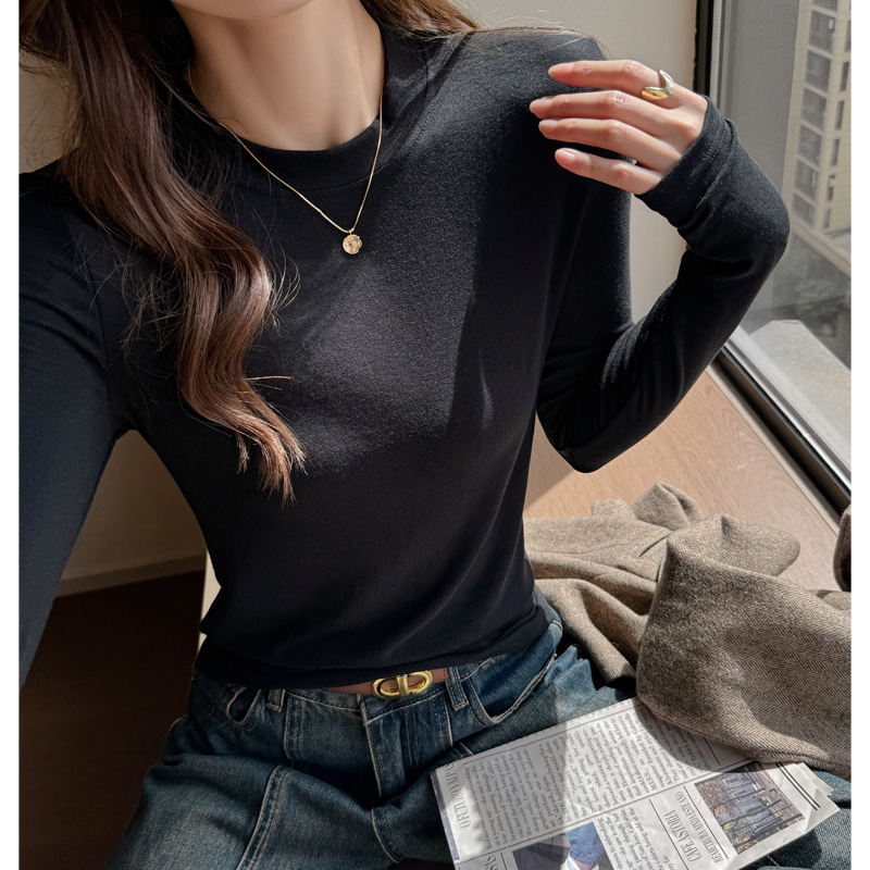 严选天丝羊毛打底衫女秋冬正肩高级感新款圆领修身内搭长袖上衣|undefined