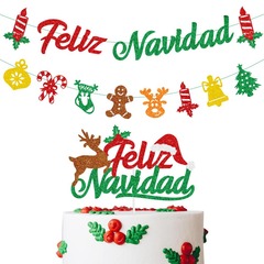 スペイン语クリスマス休日の装饰新年パーティーフェリズnavidadプルフラッグケーキ挿し看板
