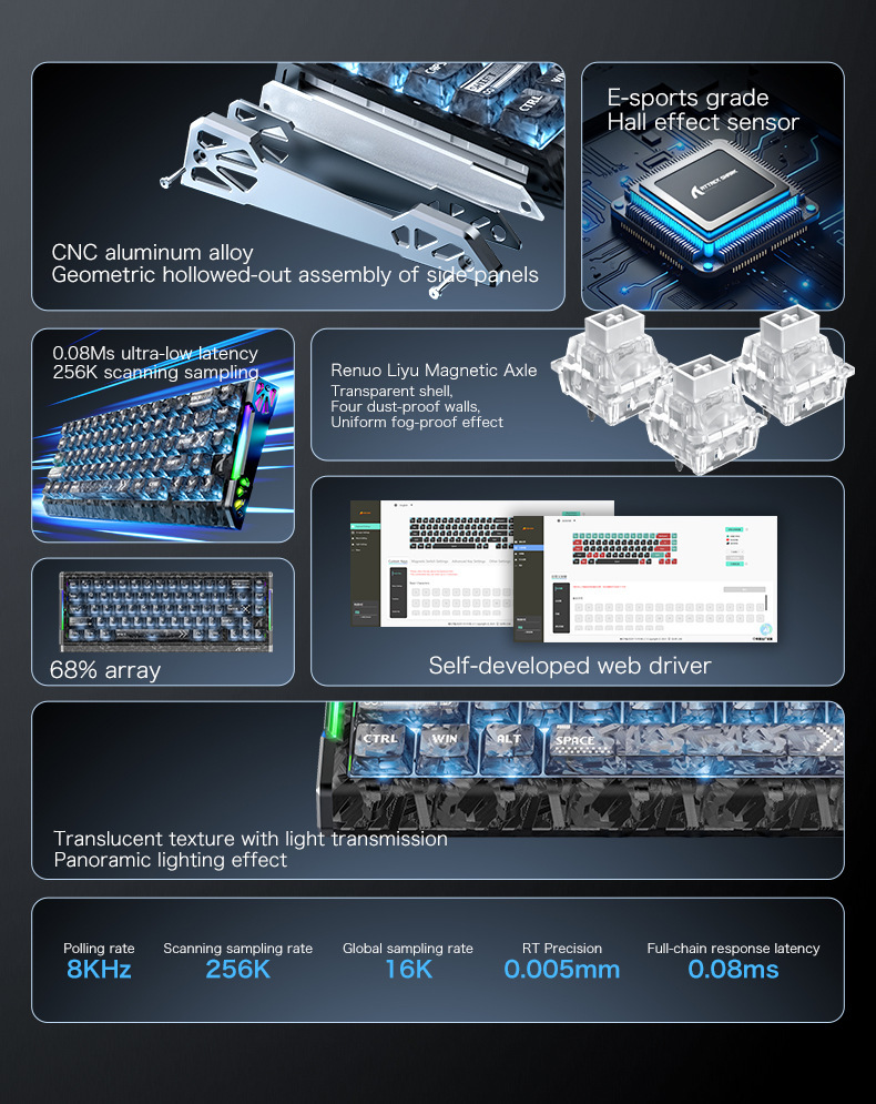Clavier gaming mécanique attack shark r68he à axes magnétiques_voghion.com