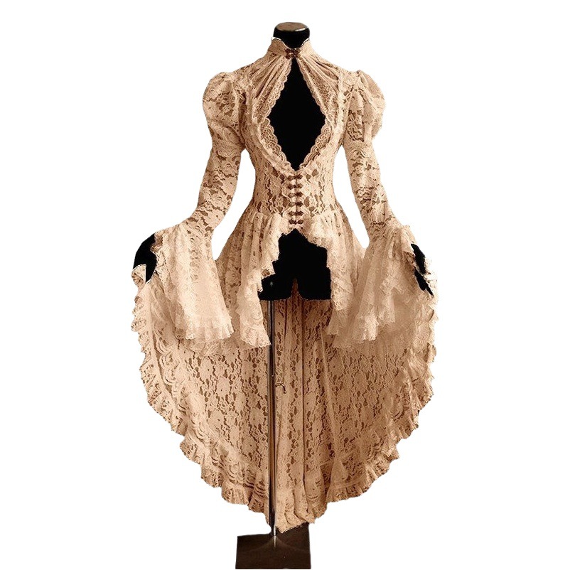 Vestido de vestido de encaje de fiesta de palacio medieval retro europeo y americano vestido sexy falda larga delgada suministro directo de fábrica
