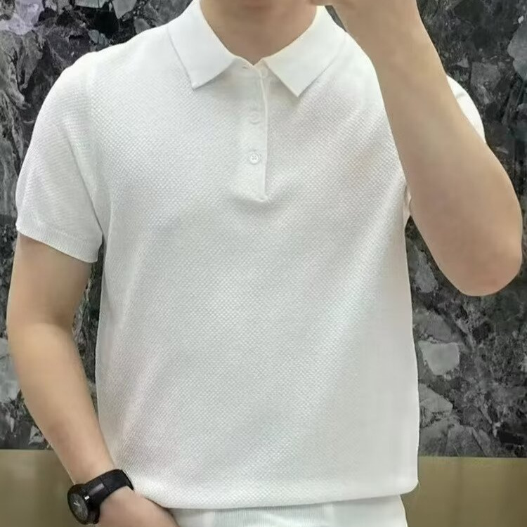 Verano retro rayas sólidas camiseta de polo casuales cuello de manga corta camiseta de punto de moda adolescente camiseta de hombre