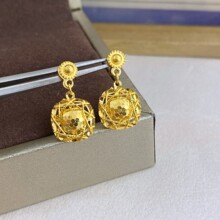 足金999纯金5G黄金绕线鱼鳞爆闪鸽子蛋耳钉耳吊太阳花耳线正品送