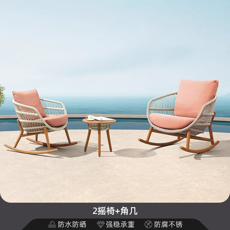 Sofá de patio impermeable al aire libre teca caña sofá jardín al aire libre residencial ocio simple combinación de madera sólida