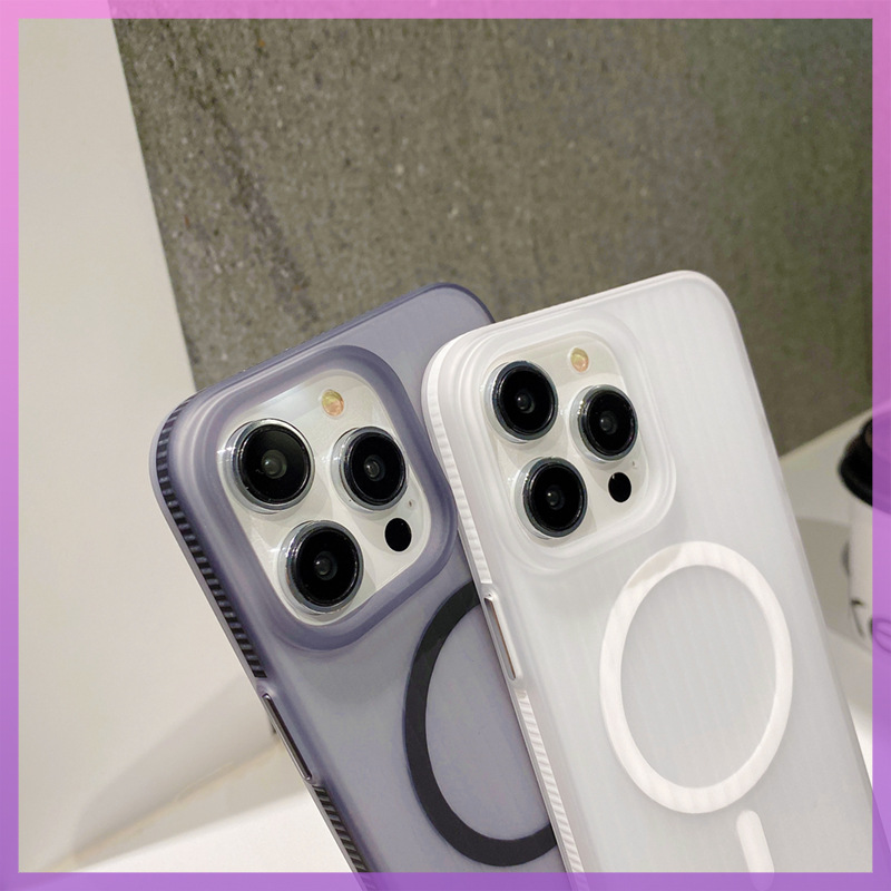 Ốp lưng iPhone 13 / 14 Pro Max màu trơn mờ cảm giác da, từ tính bao toàn bộ chống rơi — [Làm mờ da sương mù đen] từ tính hút lỗ lớn, [Cảm giác da sương mù trắng mờ] lỗ lớn Hút từ tính chi tiết 5
