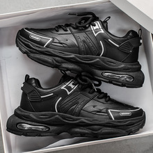 夏季男鞋新款透气鞋子男潮流百搭厚底增高运动鞋休闲黑色老爹潮鞋