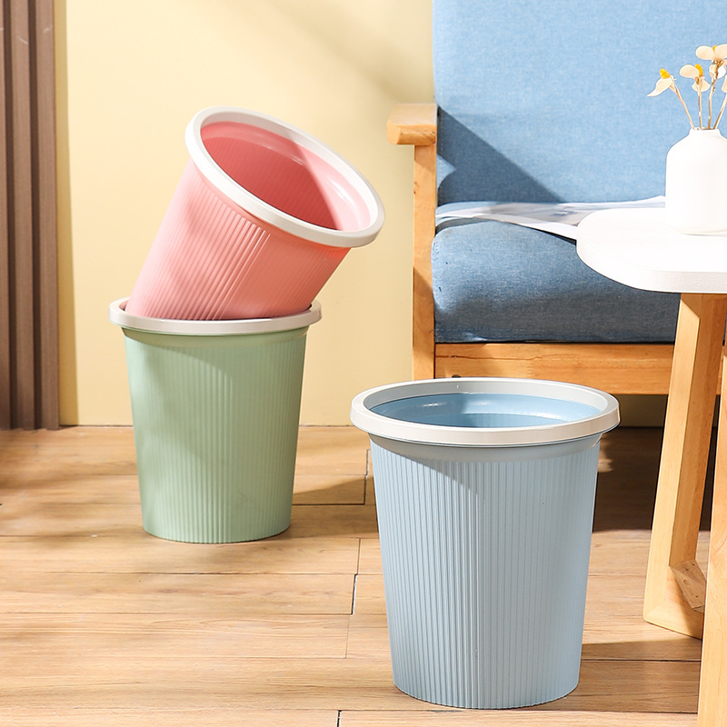 【Minimalist】European-Style Trash Can Without Lid with Pressure Ring and Striped Design, Simple Trash Bin for Bedroom, Kitchen, Toilet, Bathroom 【Minimalist】European-Style Trash Can Without Lid with Pressure Ring and Striped Design, Simple Trash Bin for Bedroom, Kitchen, Toilet, Bathroom