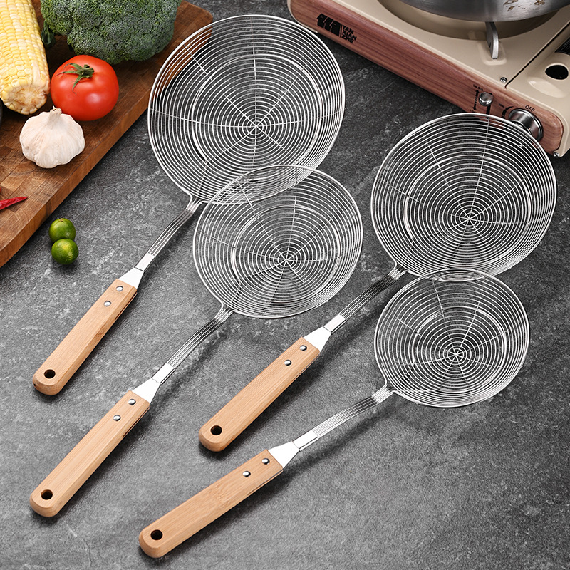 Stainless Steel Wooden Handle Line Colander Hot Pot Colander Fishing Fence Kitchen Cooking Fried Noodles Dumplings Draining Net