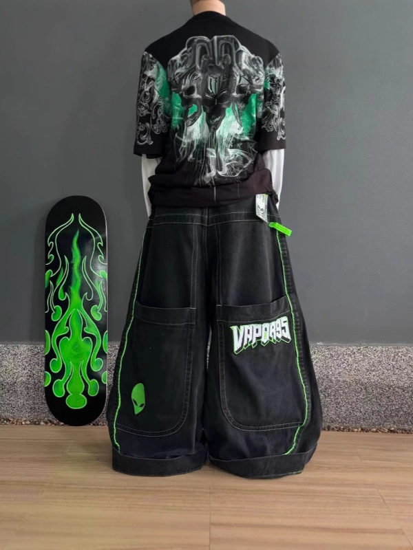 欧米のクロスボーダーjnco街頭ヒップホップhiphop水洗いジーンズ男刺繍ファッションゆるいデニム長ズボン|undefined
