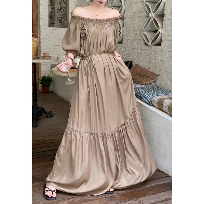 High-Quality In-Stock Japanese and Korean Style 2026 Summer Off-Shoulder Two-Way Wear Loose Slimming Long Dress Plus-Size Dress for Women