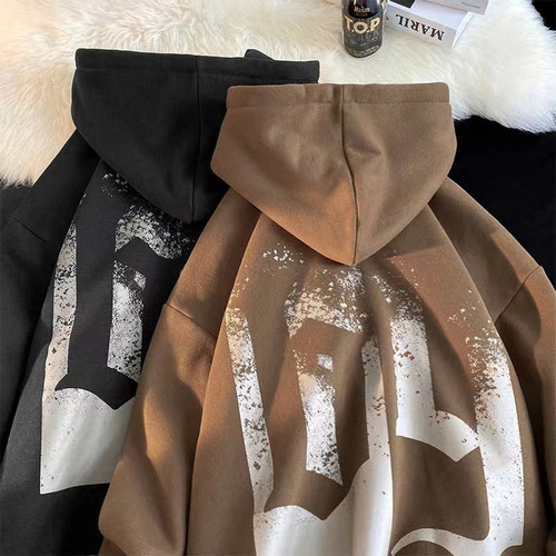 Unfluffy Country Chic Streetwear BF Hooded Sweatshirt Couple's Version Autumn/Winter Short Sleeve Versatile Casual Simple Top