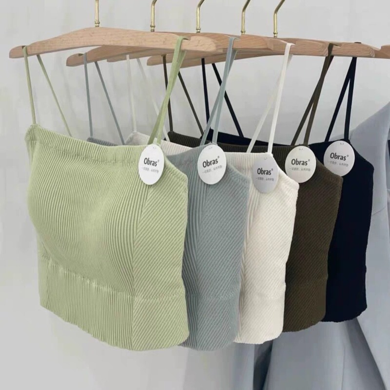 Threaded Cotton Shoulder Camisole Women's Short Tube Top Beautiful Back with Chest Pad One-piece Fashionable Underwear for Women