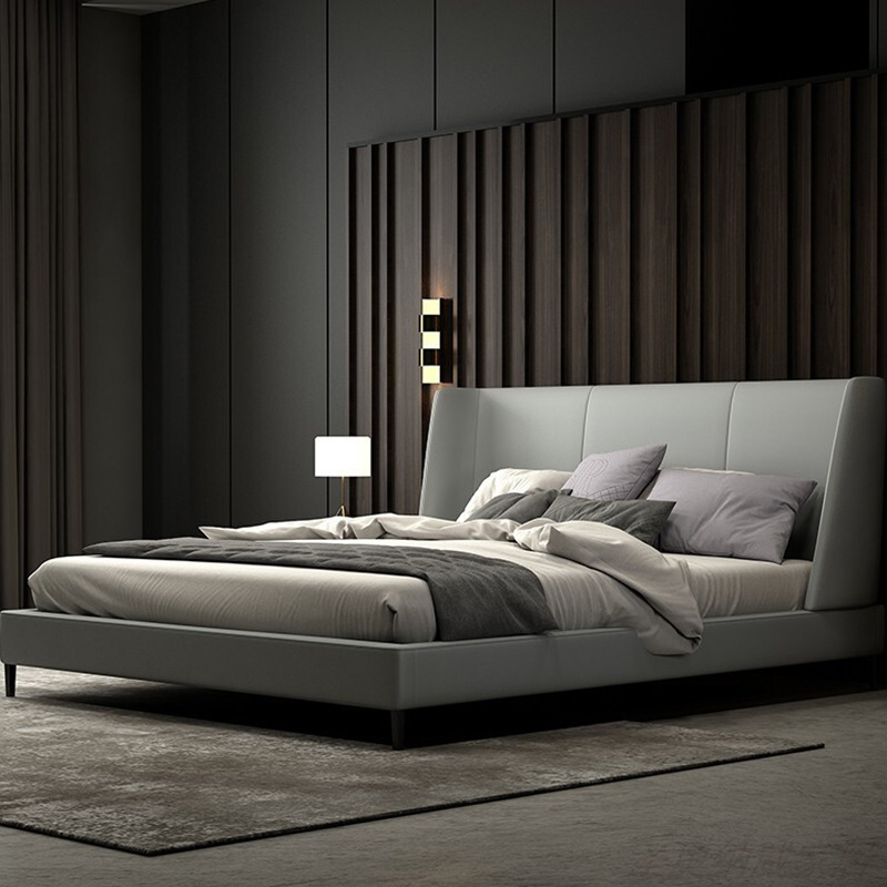Italiano cama de cuero minimalista moderno minimalista cama de cuero real 1,8 m pequeño apartamento dormitorio principal boda cama doble ventas directas de fábrica
