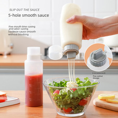 Household Squeeze Sauce Bottle with Lid 5-Hole Wide-Mouth Condiment Bottle Transparent Plastic Tomato Salad Sauce Squeeze Bottle