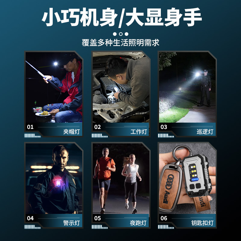Al Aire Libre portátil al aire libre luz mini llavero de luz de succión magnética Tipo-C de carga rápida herramienta de visualización de energía multifuncional Luz