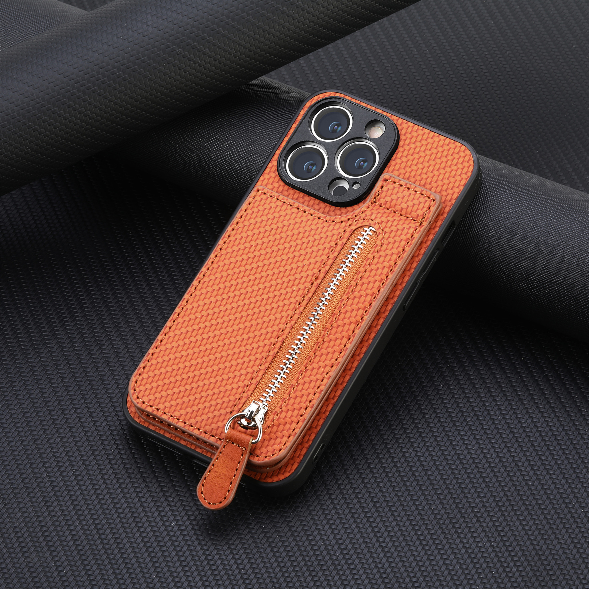 TechGlobe Compatible With IPhone 17 Flip Holder Phone Case Wallet Stand Zipper Bag Card Slot Protective Cover_voghion.com