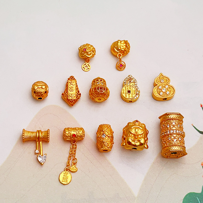 S925 Ancient Gold Sterling Silver Accessories Crystal Bracelet Gourd Spacer Beads Waist Beads Fortune Tassel Pendant Bracelet Pendant