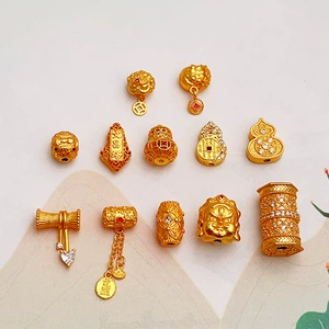S925 Ancient Gold Sterling Silver Accessories Crystal Bracelet Gourd Spacer Beads Waist Beads Fortune Tassel Pendant Bracelet Pendant