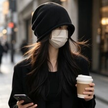 毛线帽抽绳包头冷帽堆堆帽子秋冬季卷边百搭保暖防寒针织大头围女