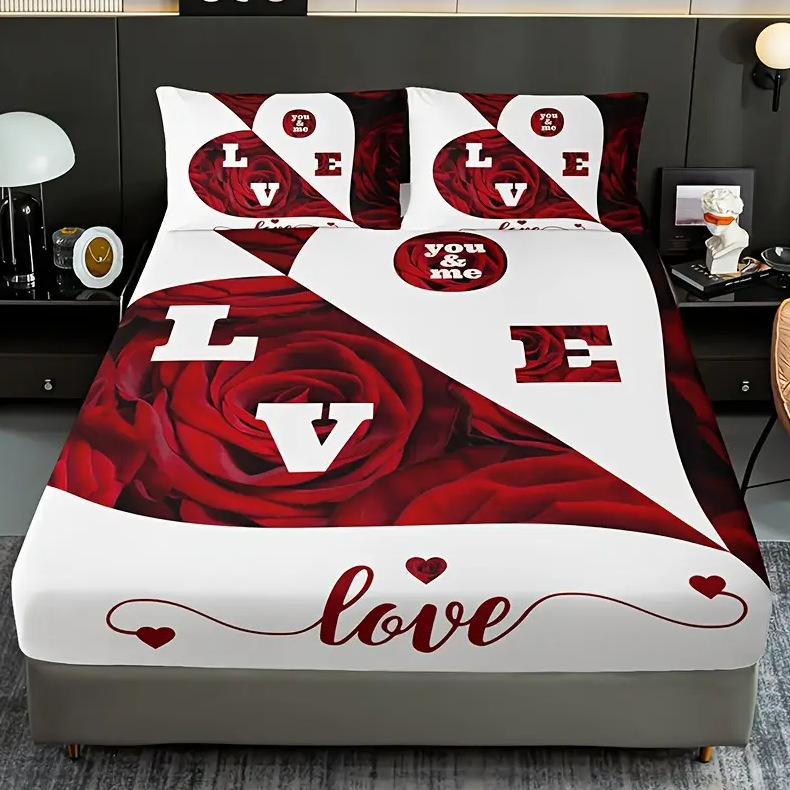 TEMU / JIT mattress mattress set Rose Love 3D digital impreso ropa de cama para diseñar