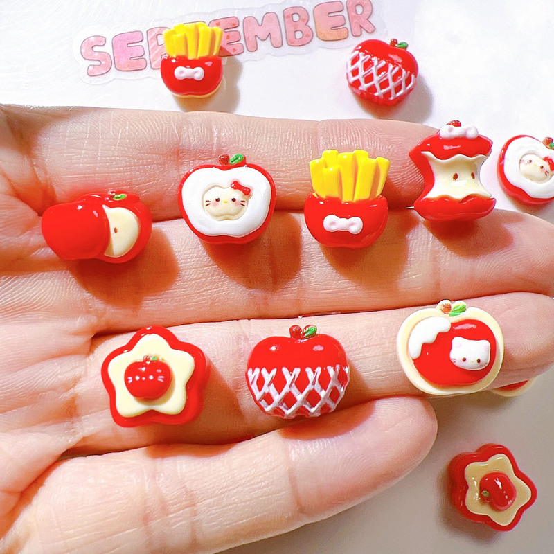 Resin Accessories Wholesale DIY Accessories Shoe Buckle Handmade Materials Cream Glue Headdress Stickers Mini Apple