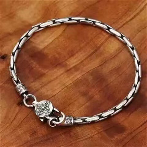Artistic Style Men's Personalized Six-Character Mantra Vajra Mace Bracelet Silver-Plated Retro Trendy Ethnic Style Hemp Rope Cross-Border Hot Style