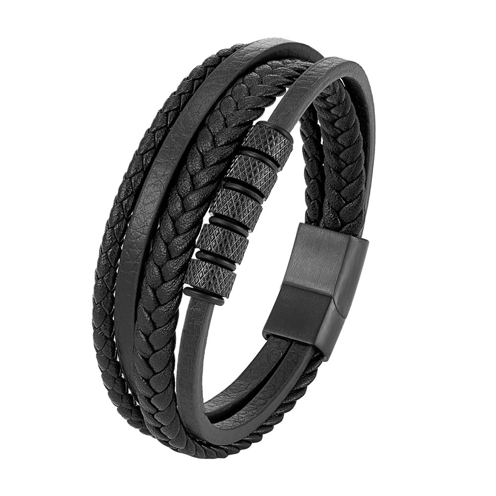 Cross-Border Hot Selling European and American Stainless Steel Bracelets for Men Creative Hip-Hop Multi-Layer Braided Beaded Bracelets Accessories Wholesale