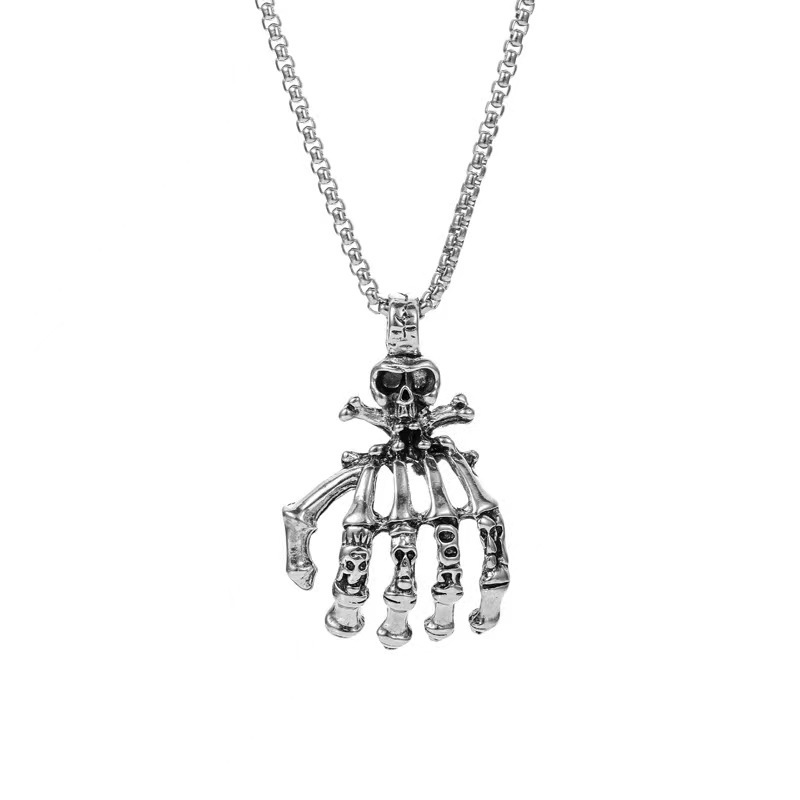 Halloween Trendy Skull Ghost Hand Jewelry Popolare Esagerato Stile Punk Ciondolo Uomo Collana Versatile Personalizzata_voghion.com