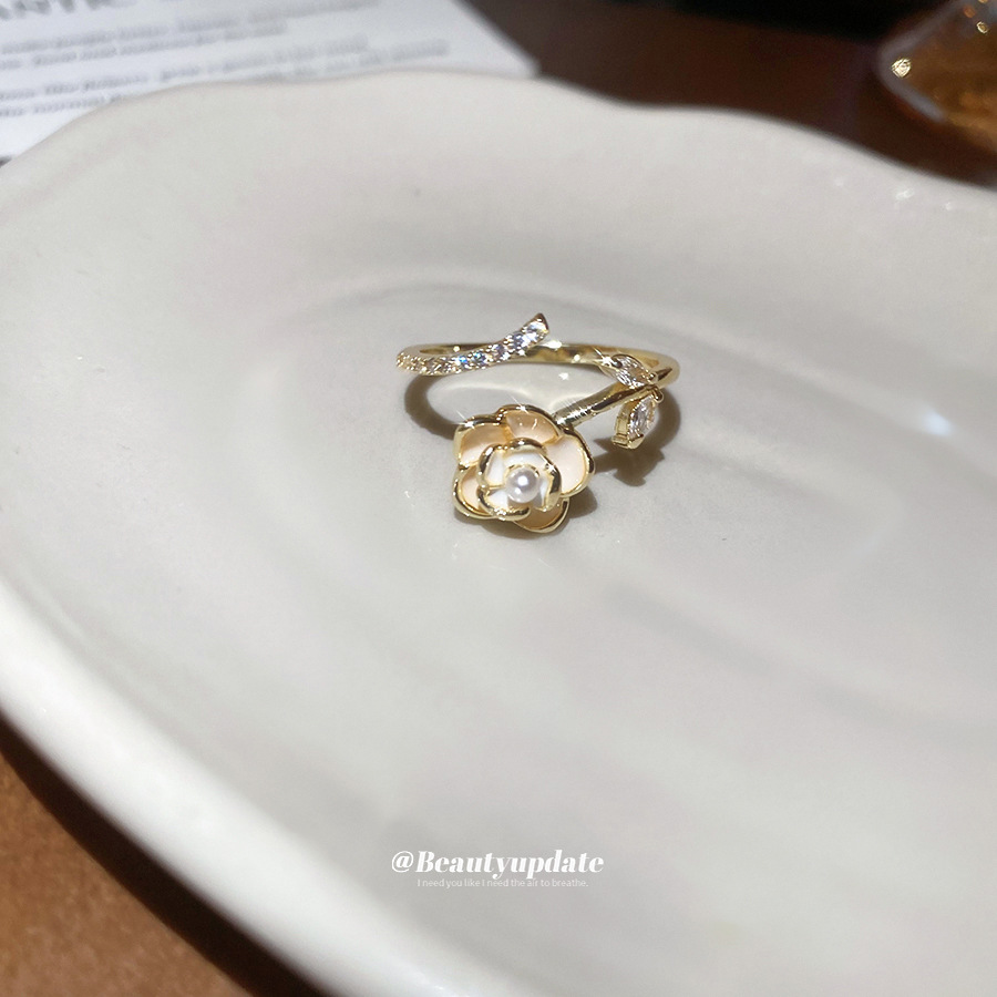 Zircon Oil Drop Pearl Flower Open Fashion Elegant Temperament Index Finger Light Luxury High-end Feel Ring_voghion.com