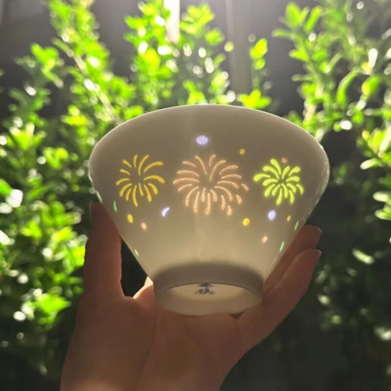 Jingdezhen Ceramic New High-White Clay Exquisite Colorful Fireworks Conical Bowl High-Temperature Underglaze Color Rice Bowl Anti-Scald Bowl