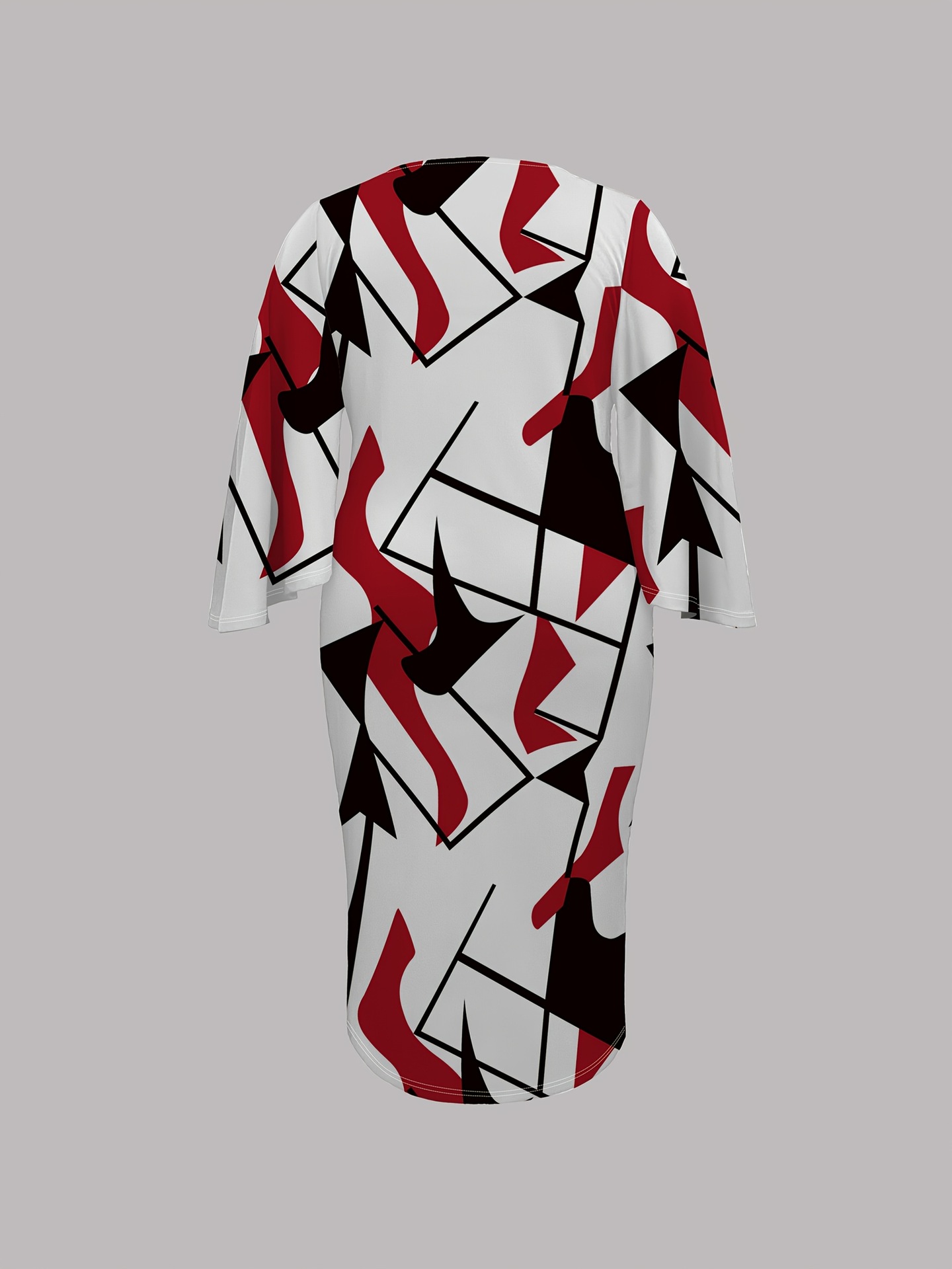 Flowy Bell Sleeve Midi Dress With All-Over Print, Plus Size A-Line Dress For Women, Elegant Casual Milk Touch Fabric Dress For Spring Autumn_ecoleips.com