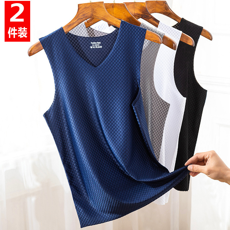 2-Pack Ice Silk Quick-Drying Vest Men's Summer Outer Wear Seamless Thin Slim Mesh Sports Wide Shoulder Sleeveless T-Shirt Trendy