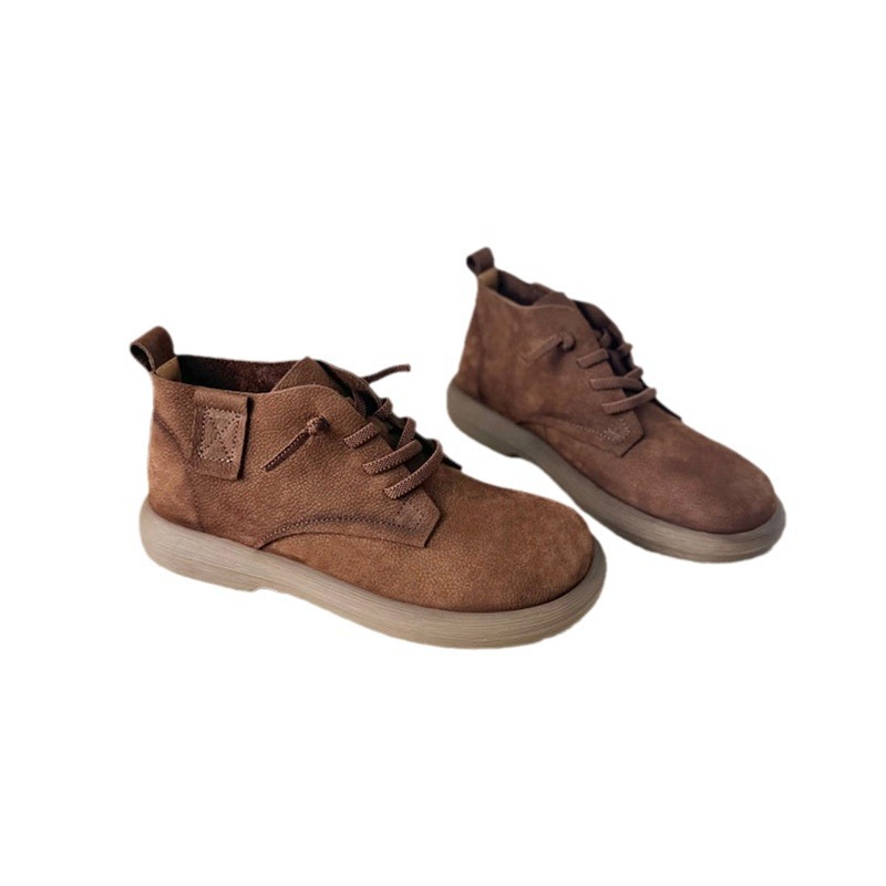 フォレストスタイルレトロヌバックレザーレースアップマーティンブーツ女性用2025春新作多用途カジュアルフラットショートブーツ女性用