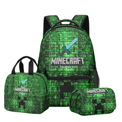 3D新製品 Minecraft マインクラフト 小中学生 ランドセル バックパック ランチバッグ 二層鉛筆バッグ 3点セット