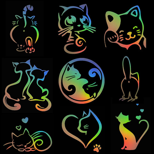 Cute Cat Car Sticker Motorcycle Personality Creative Laser Cartoon Kitten Window Decor Sticker