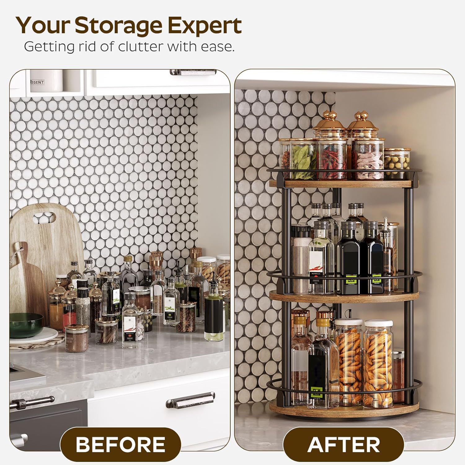 Rack de almacenamiento de condimentos de cocina transfronteriza de stock rack de condimento giratorio de doble capa rack de condimento multifuncional rack de almacenamiento de condimentos