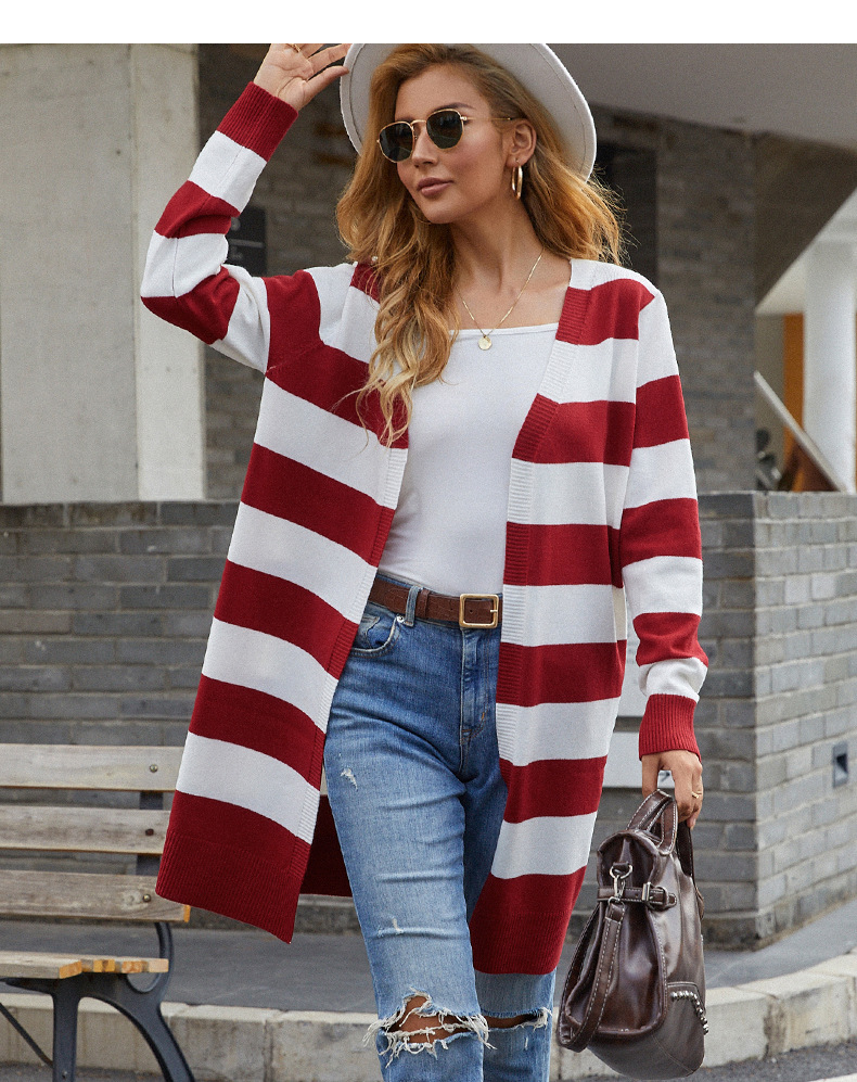   hit color striped knitted sweaters cardigan nihaostyles wholesale clothing NSMMY82823