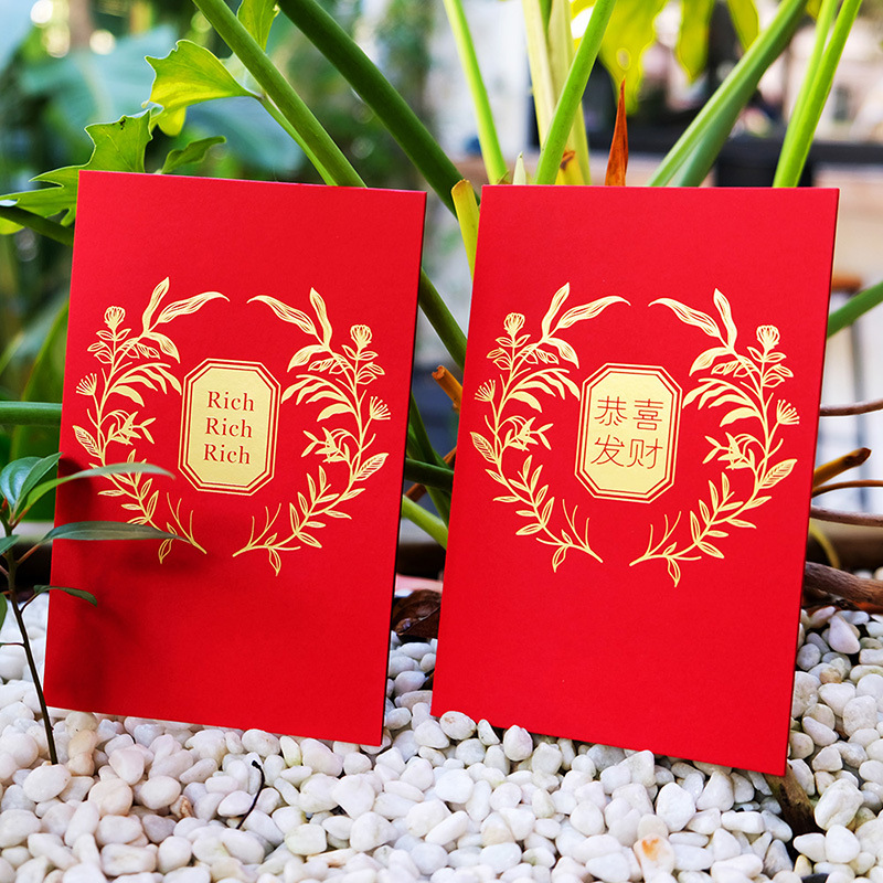 New Chinese Style Wealth symbolizing China with Gold Red Floral Crown New Year Greeting Card 2024 Year of the Dragon New Year Greeting Card