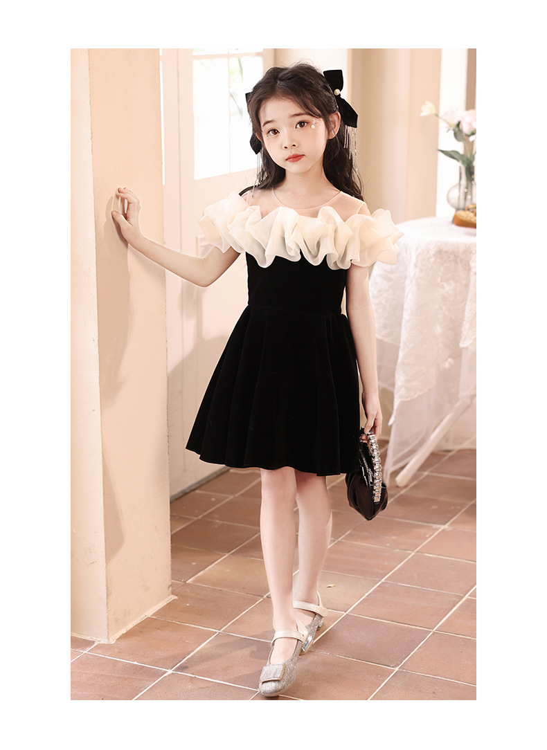 Französisch schwarz tausend Gold Stil Mädchen Kleid Geburtstag Prinzessin Kleid Kinder High-End-Host Klavier Performance-Kostüm – Detail 7
