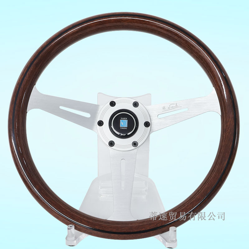 Cross-Border Best-Selling Nardi Modified 14-Inch 350mm Peach Wood Color Steering Wheel with Universal 74mm Hole Spacing and Aluminum Horn Cover